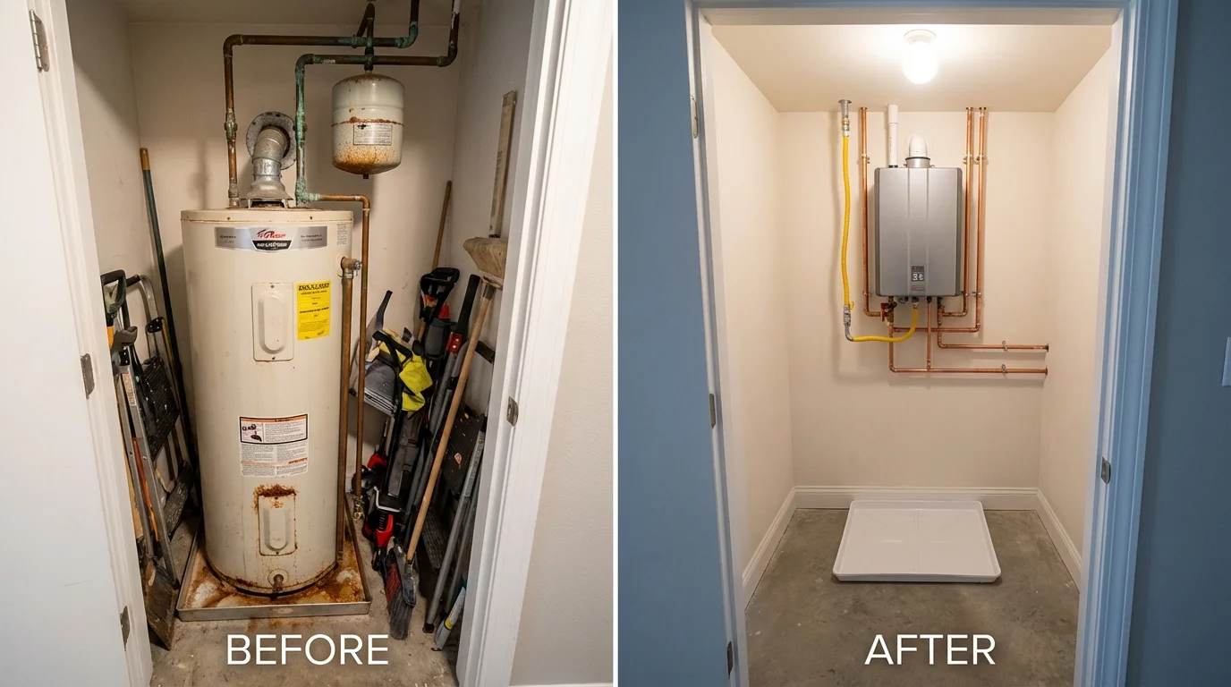 Tank water heater versus wall-mounted tankless unit comparison for Bellaire, TX homeowners